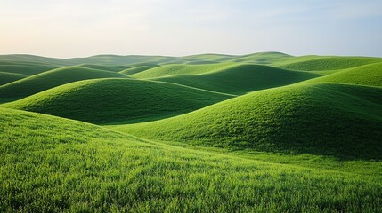 Obraz premium Vast green hills undulate under soft sunlight, creating serene a
