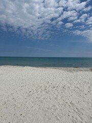 Obraz premium Tranquil Sandy Beach with Calm Blue Waters