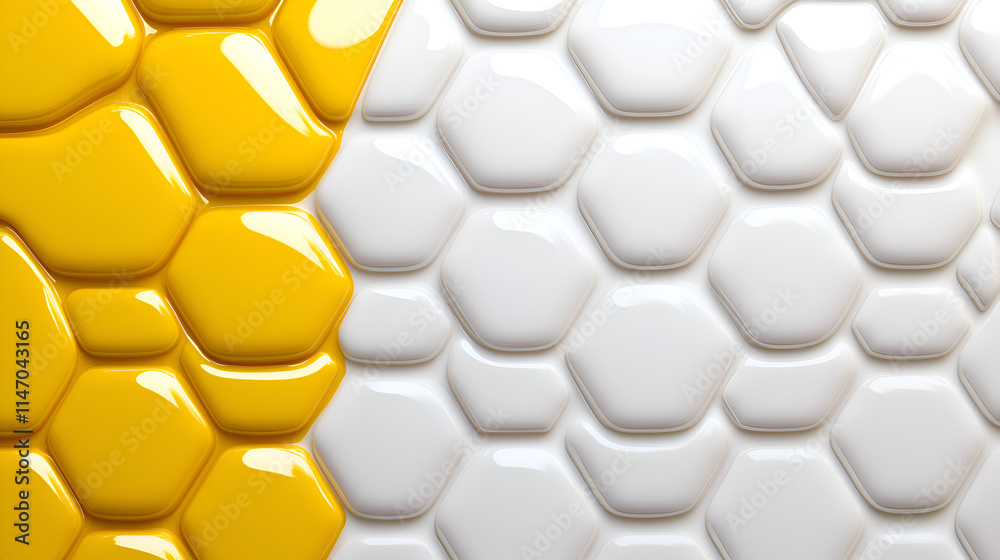 Poster a vibrant abstract design featuring yellow and white hexagonal shapes resembling honeycomb.