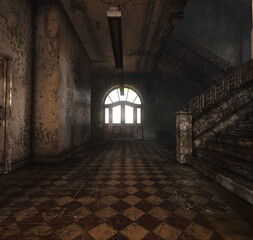 Obraz premium 3D rendered spooky interior of an empty mansion