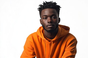 Fototapeta premium African man in street fashion sweatshirt in studio shot.