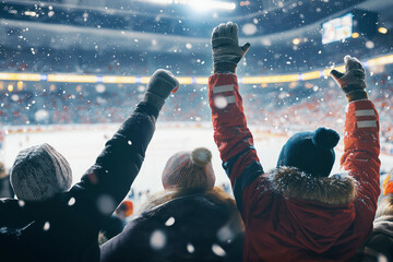 Winter sports. Fans of the hockey championship at the stadium. Winter games. Rest in winter. Hockey Championship.