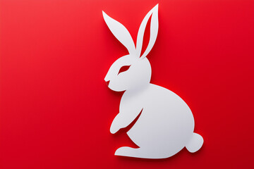 Fototapeta premium easter bunny rabbit cutout on red background 