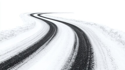 Winding snow-covered road curves through winter landscape.