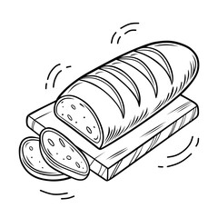 Illustrated Freshly Sliced Loaf of Bread on a Wooden Board.