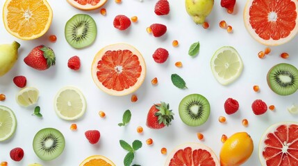 Healthy summer eating concept with a variety of fruits arranged in an eye-catching layout