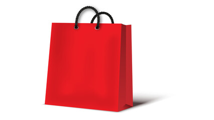 Red paper bag with handles, with shadow on a white background. PNG
