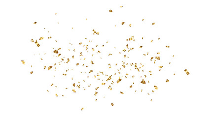 Falling shiny golden confetti isolated on transparent background. Bright festive tinsel of gold color. PNG	