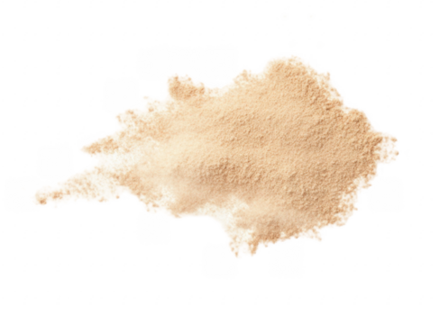 Sesame flour scatter isolated on white, top view
