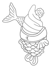 Fun and intricate line art of an ice cream dessert with scoops, cones, and decorations. Excellent for coloring books, art projects, and creative designs.