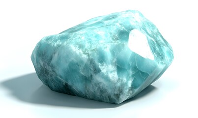 Polished, light blue gemstone on white surface.