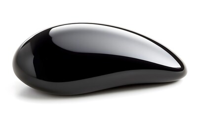 Glossy, black, smooth, pebble-shaped object on white.