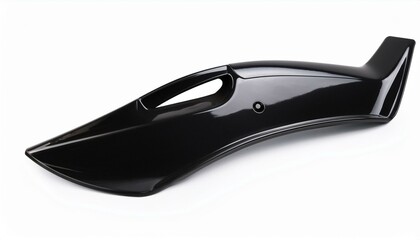 Sleek black plastic automotive part with a modern design.