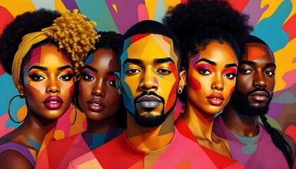 Fototapeta premium Vibrant Abstract Art of Diverse Silhouettes, Pop art illustration, banner, texture or background