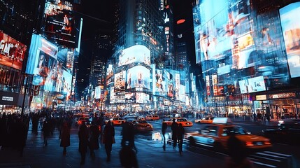 Obraz premium Times Square Night: Vibrant Cityscape with Glowing Billboards