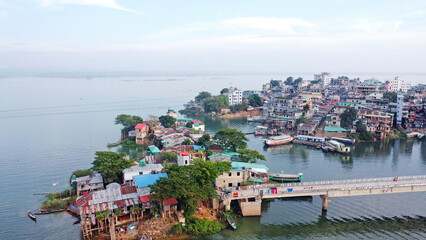 Aerial view of lake city Rangamati in Bangladesh. Beautiful skyline of Rangamati near chittagong hill district. 