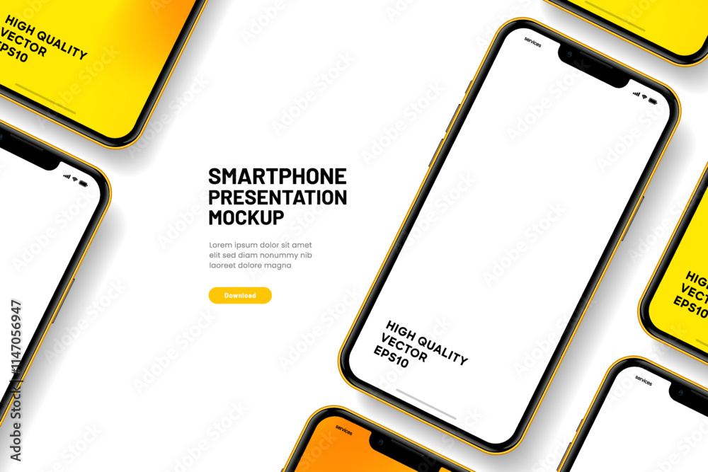 Aufkleber Realistic smartphone mockup. Mobile phone vector with isolated on white background. Device front view. 3D mobile phone with shadow. Realistic, high quality smart phone mockup for ui ux presentation.