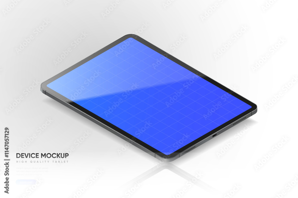 Poster 3D Tablet frame less blank screen. Empty screen device tablet mockup element. Can be used for mobile app, UI UX, business presentations. High quality EPS10 ultra realistic tablet with editable screen