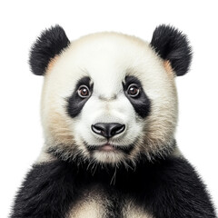 Naklejka premium A panda frontal head closeup set against a clean white background