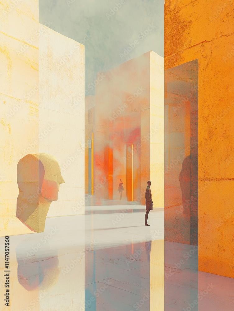 Poster Visitors explore a vibrant digital gallery filled with innovative virtual artworks and striking avatars in an imaginative environment. Generative AI