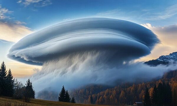 Majestic Pileus Cloud Formation Over Mountainous Landscape