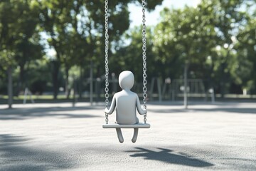 Introvert Shyness Figure sitting on a swing in an empty playground, quiet reflection, 3D illustration, no face