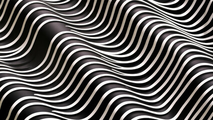 A captivating abstract pattern featuring flowing black waves adorned with contrasting white lines,...