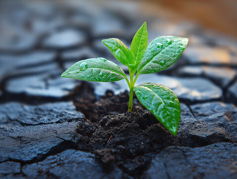Resilience Sprout: A tenacious seedling pushes through cracked earth, showcasing nature's resilience and the power of life.  A symbol of hope, rebirth, and environmental sustainability.