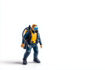Miniature people : Scuba diver isolated on white background with clipping path