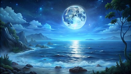 sea ​​and full moon

