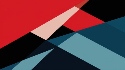 Obraz premium A vibrant abstract composition featuring sharp angles and bold colors such as red, black, and teal, creating a dynamic visual experience.