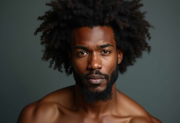 A portrait of a man with an afro and beard looking directly at the camera.