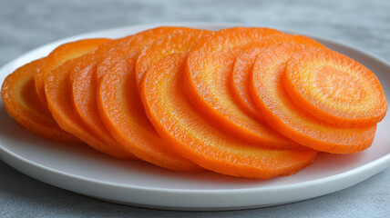 Plate with sliced carrots arranged neatly.