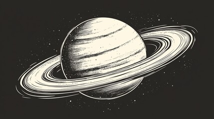 Hand-drawn illustration of Saturn, a ringed planet in space.