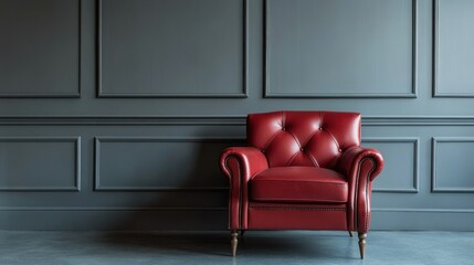 Vintage Red Armchair Against Modern Wall