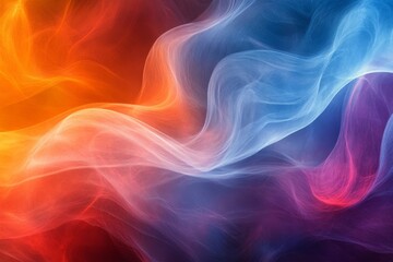 Obraz premium Colorful abstract waves of smoke flowing together in vibrant shades of orange, blue, and purple creating a