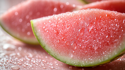 Close-up of fresh watermelon slices with droplets