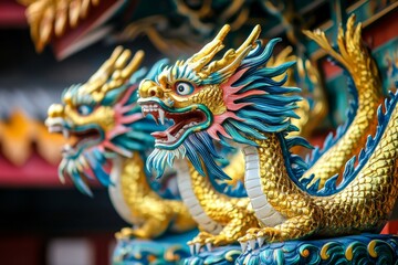 Fototapeta premium Stunning Golden Dragons: A Glimpse into Chinese Culture