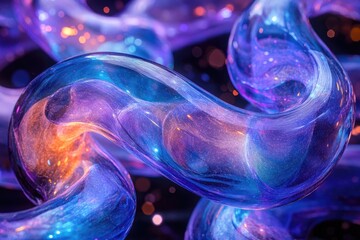 Obraz premium Abstract image of swirling, luminous blue and purple glass tubes, resembling a cosmic nebula.