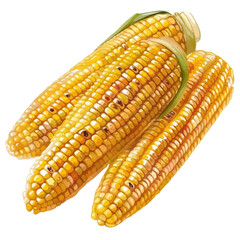 A watercolor vector of freshly grilled corn on the cob, isolated on a white background. Grilled corn on the cob vector.
