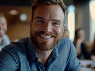 Obraz premium Happy Man with Beard in Restaurant