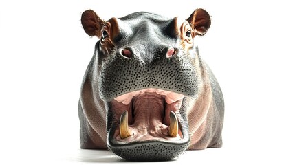 Majestic hippo with wide-open mouth, showcasing impressive teeth