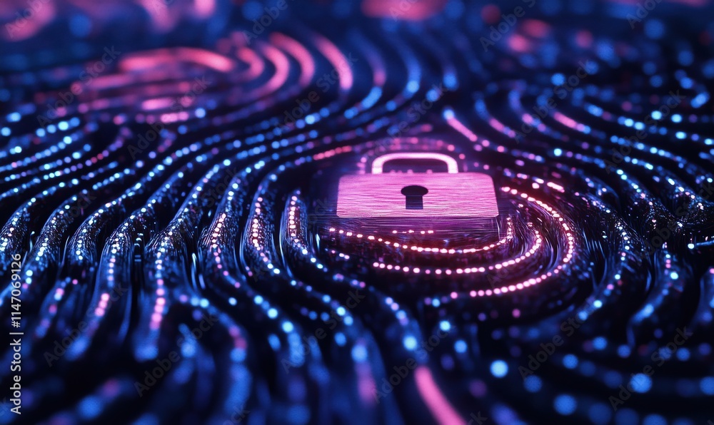 Poster digital lock security concept, abstract waves of light. colorful glowing lines create a dynamic back