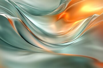 Fototapeta premium Abstract art depicting flowing, glossy teal and orange waves, creating a dynamic, elegant design.