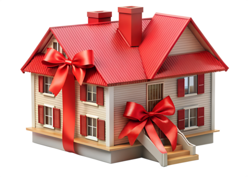 house with red ribbon isolated on white background. Png transparent
