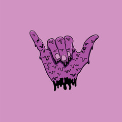 pink grime art hand illustration making hang loose sign