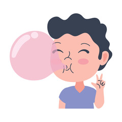 happy boy chewing gum