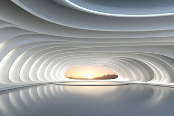 Obraz premium Non-standard architecture with circular elements without sharp corners and in white.