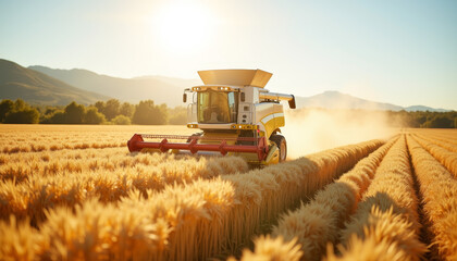 Fototapeta premium Innovative robot operates in golden wheat fields at sunset, transforming the future of agriculture