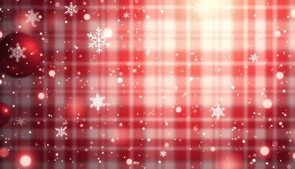 Red and white checkered background with scattered snowflakes and a red ball, creating a festive and wintery atmosphere